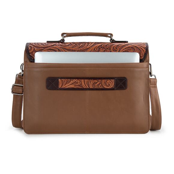 Wrangler Brown Genuine Leather Tooled Travel/Laptop/Messenger Bag *NEW Package* - Picture 4 of 7